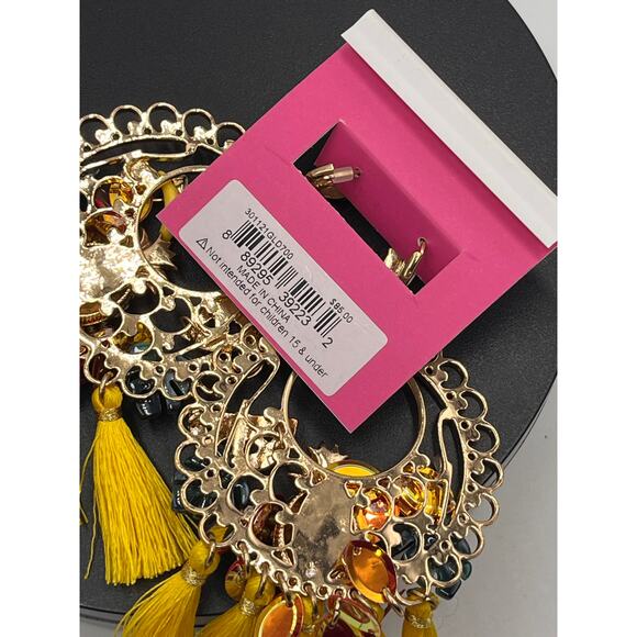 BETSEY JOHNSON Mixed Multicolor Bananas Fruit Chandelier Tassel Sequin Earrings - Picture 6 of 8
